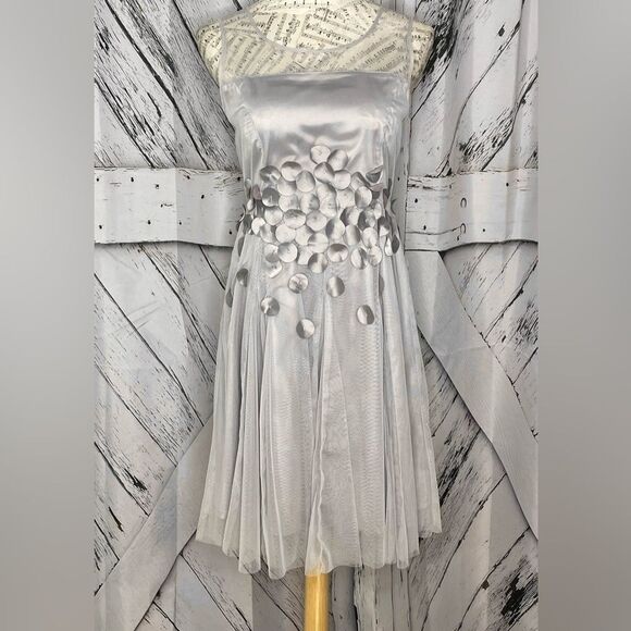 Ryu Tulle Mesh Dress w/Petal Trim Silver M - Picture 3 of 13